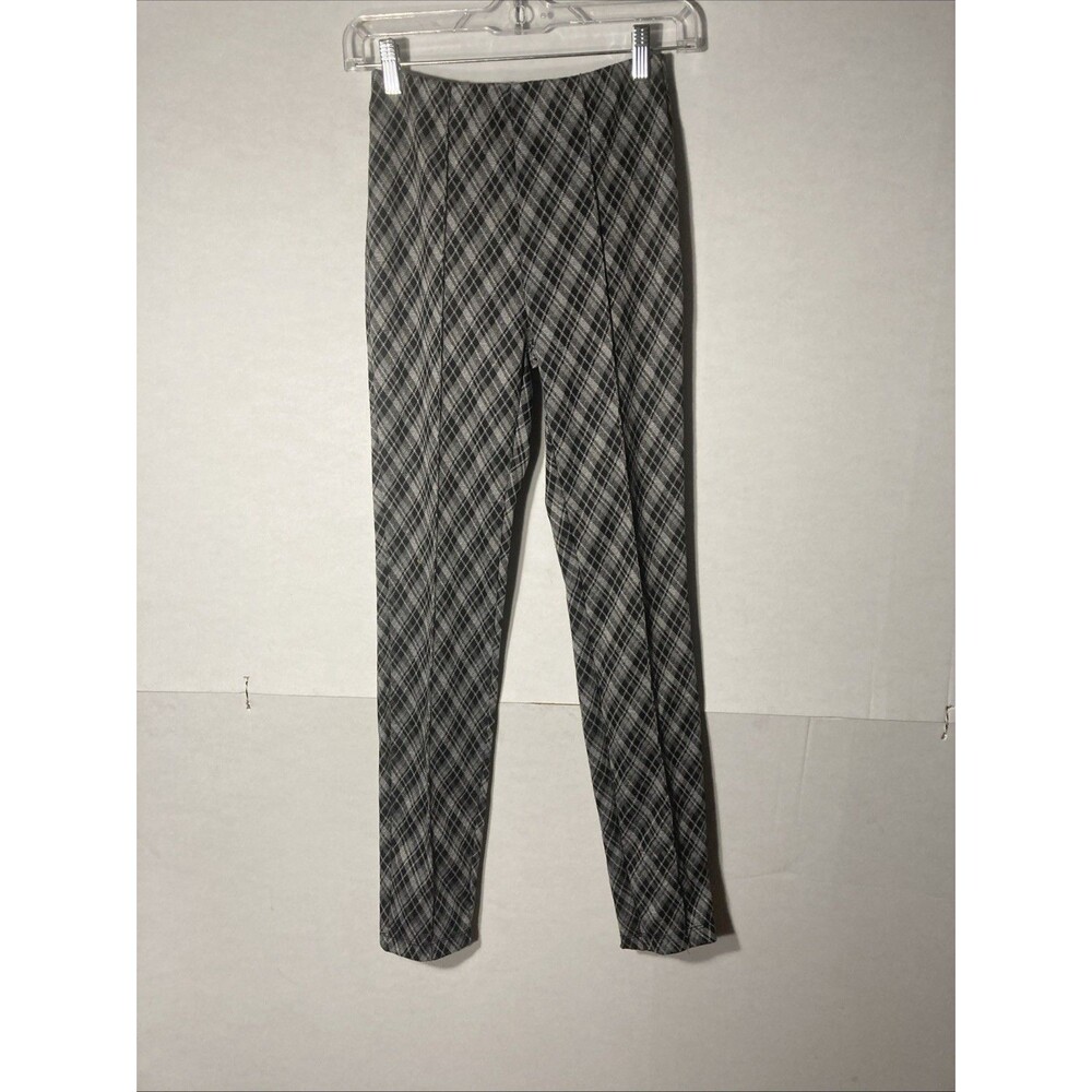 TAHARI gray black plaid elastic waist skinny pull on pants XS